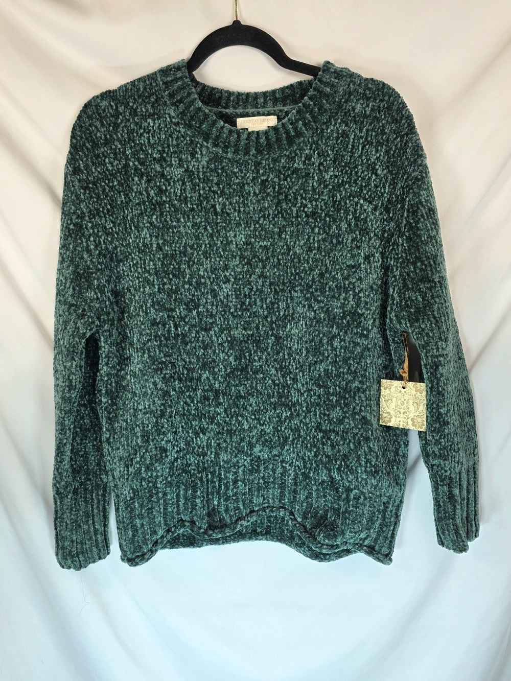 NWT Christian Siriano NY Womens Chenille Plush Sweater Beautiful Deep Green Cozy